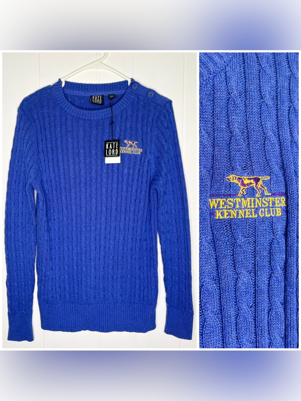 NWT Kate Lord Westminster Kennel Club Cable Knit Sweater Dog Collectible Size L